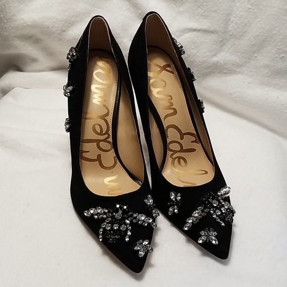 Sam Edelman Shoes - Sam Edelman Black Suede Heels with Bee Embel.8.5